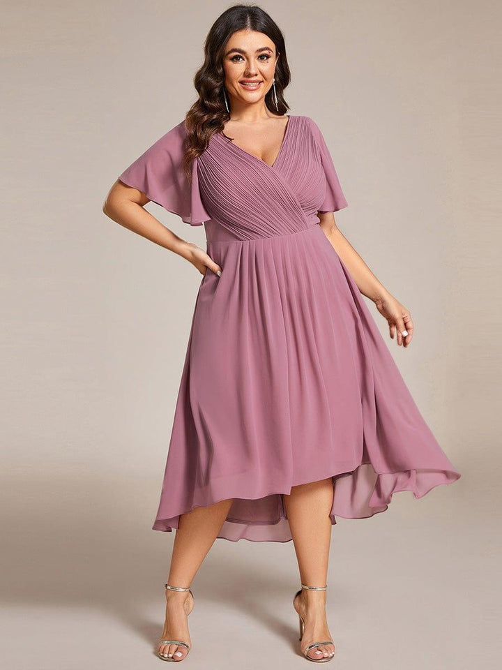 Zara™ – Plus Size V-Neck High-Low Chiffon Dress