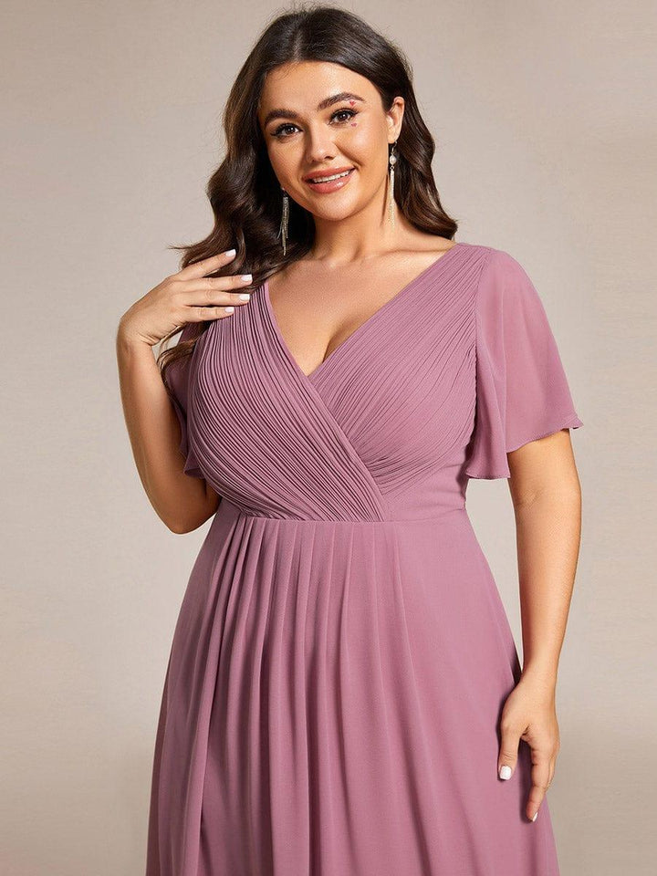 Zara™ – Plus Size V-Neck High-Low Chiffon Dress