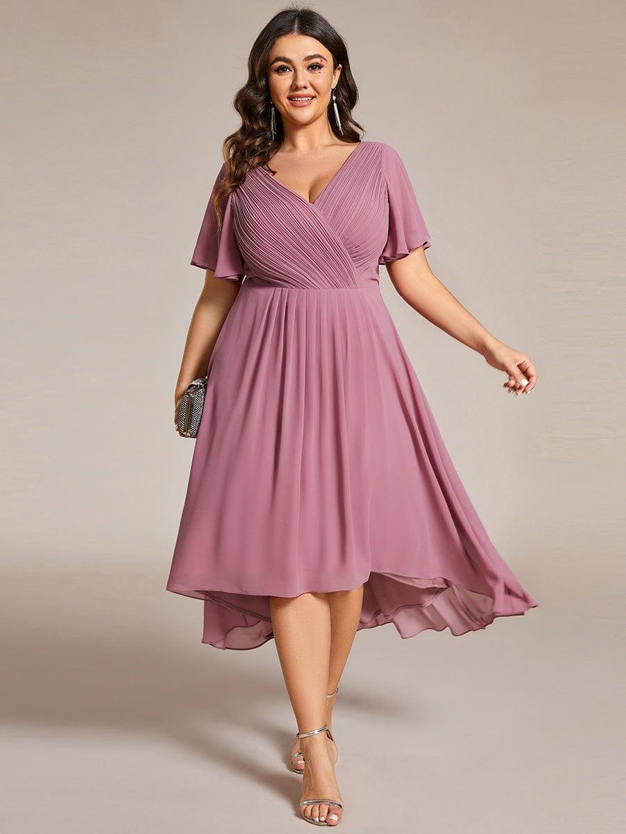 Zara™ – Plus Size V-Neck High-Low Chiffon Dress