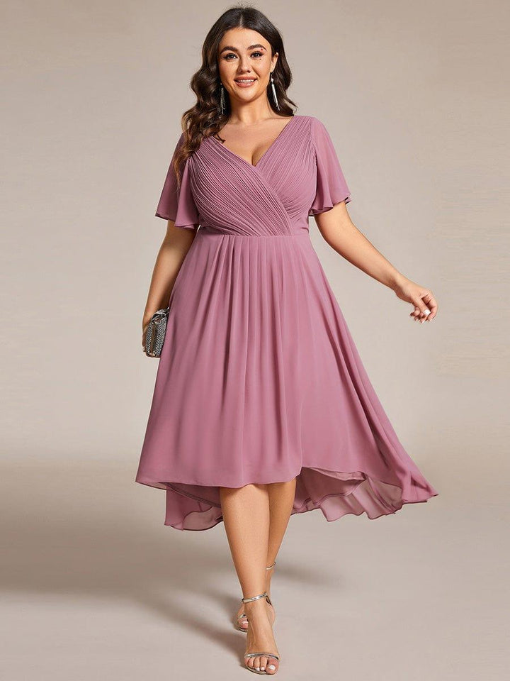 Zara™ – Plus Size V-Neck High-Low Chiffon Dress