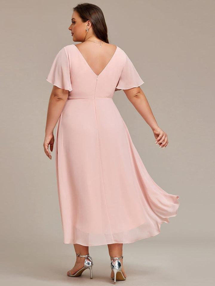 Zara™ – Plus Size V-Neck High-Low Chiffon Dress