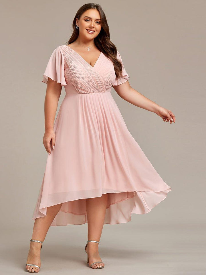 Zara™ – Plus Size V-Neck High-Low Chiffon Dress