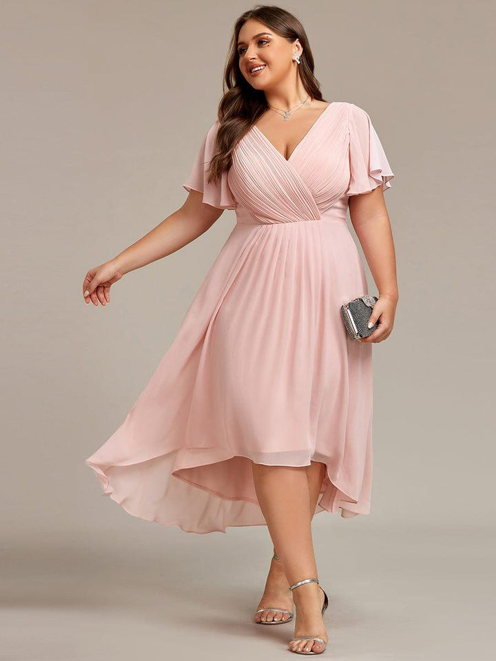 Zara™ – Plus Size V-Neck High-Low Chiffon Dress