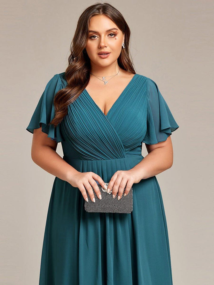 Zara™ – Plus Size V-Neck High-Low Chiffon Dress