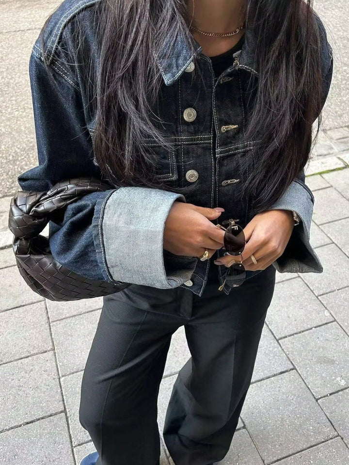 Seralyn™ – Cropped Denim Button-Up Jacket