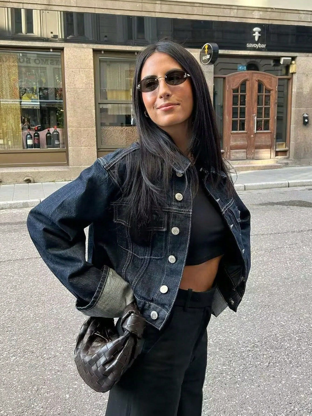 Seralyn™ – Cropped Denim Button-Up Jacket