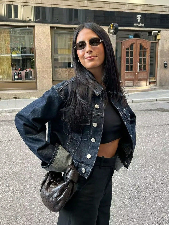 Seralyn™ – Cropped Denim Button-Up Jacket
