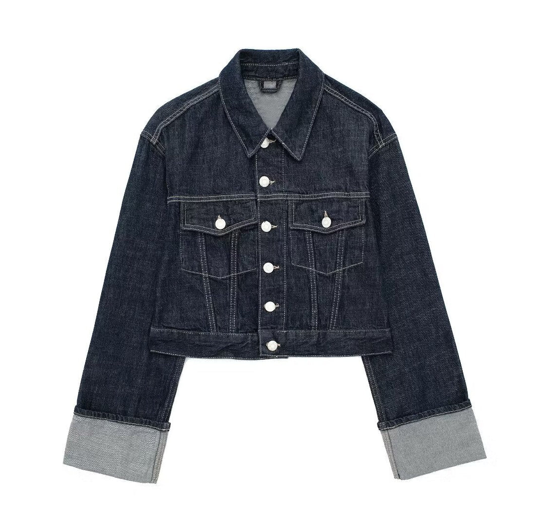 Seralyn™ – Cropped Denim Button-Up Jacket