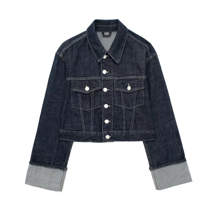 Seralyn™ – Cropped Denim Button-Up Jacket
