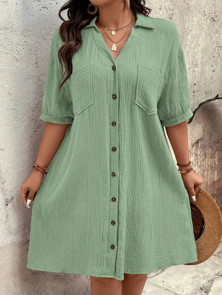 CP Lienne™ – Textured Button-Front Shirt Dress