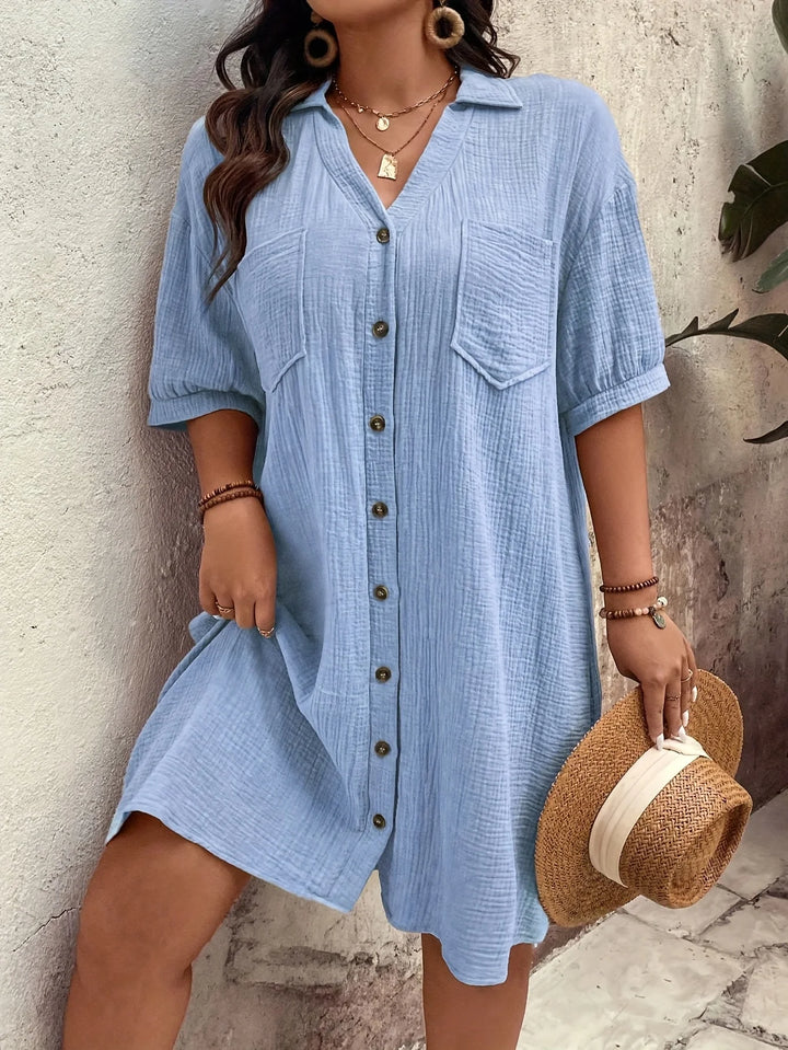 CP Lienne™ – Textured Button-Front Shirt Dress