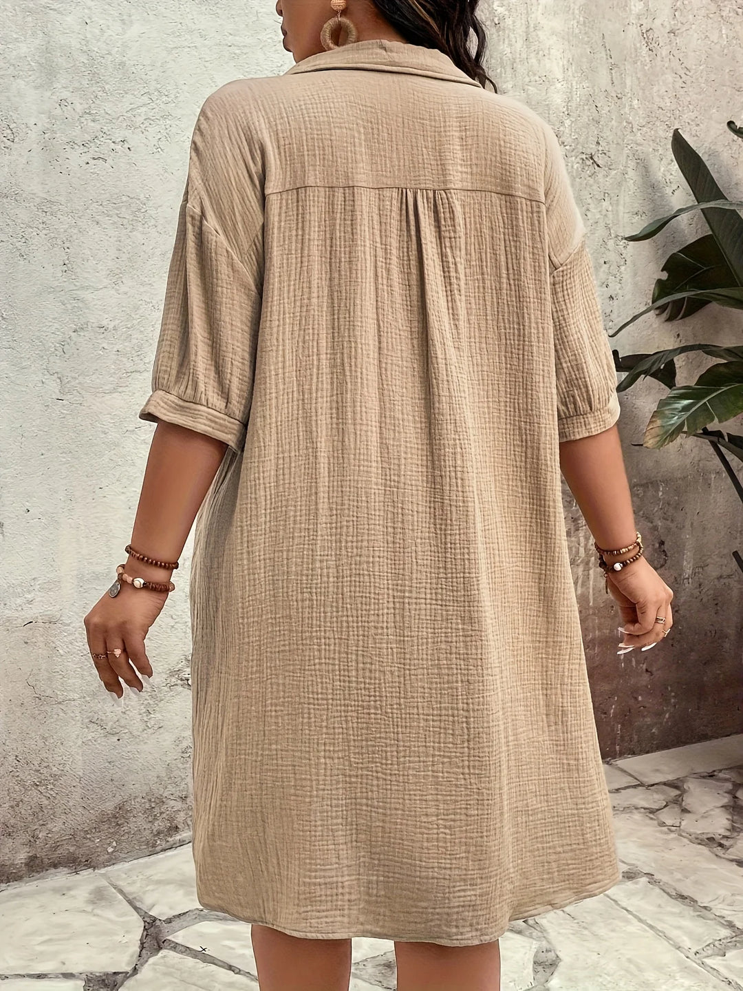 CP Lienne™ – Textured Button-Front Shirt Dress