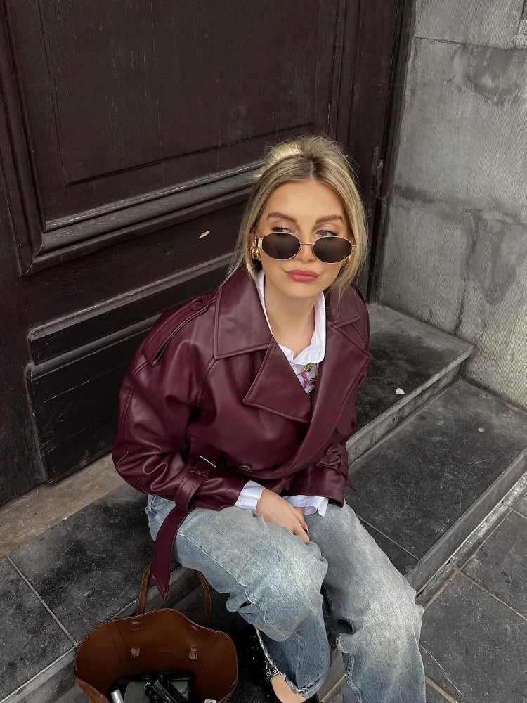 Serelune™ – Burgundy Short Trench Coat