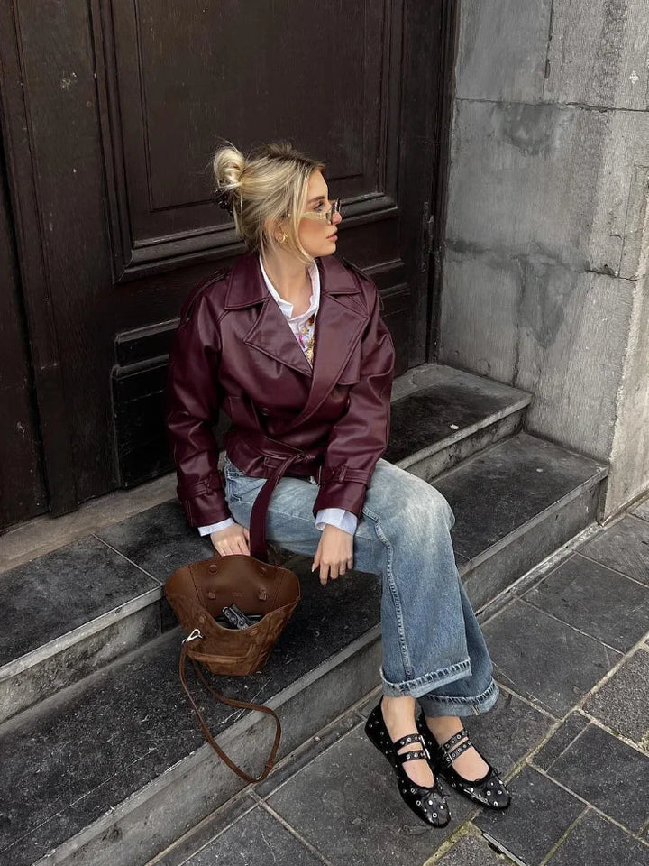 Serelune™ – Burgundy Short Trench Coat