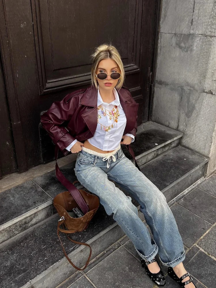 Serelune™ – Burgundy Short Trench Coat