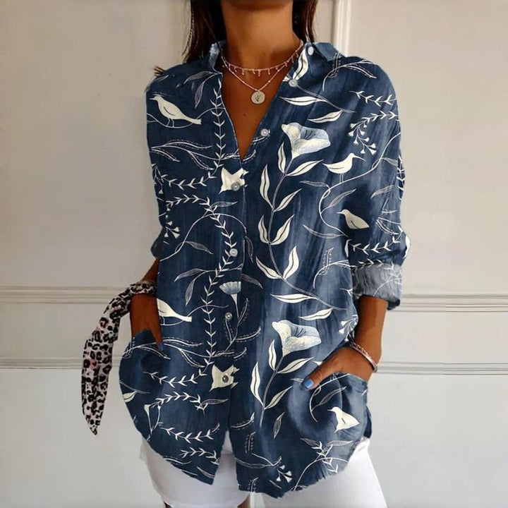 Elara™ – Vintage Leaf Print Blouse