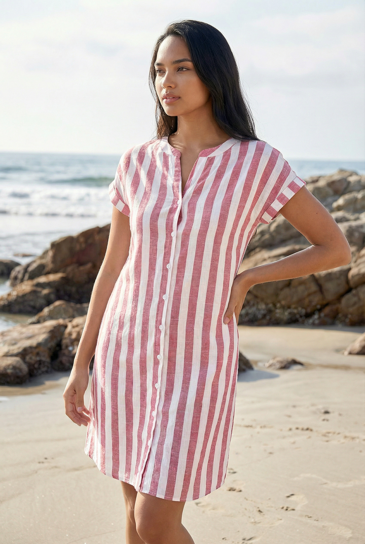 Melene™ | Coastal Chic – Lightweight Striped Shirt Dress