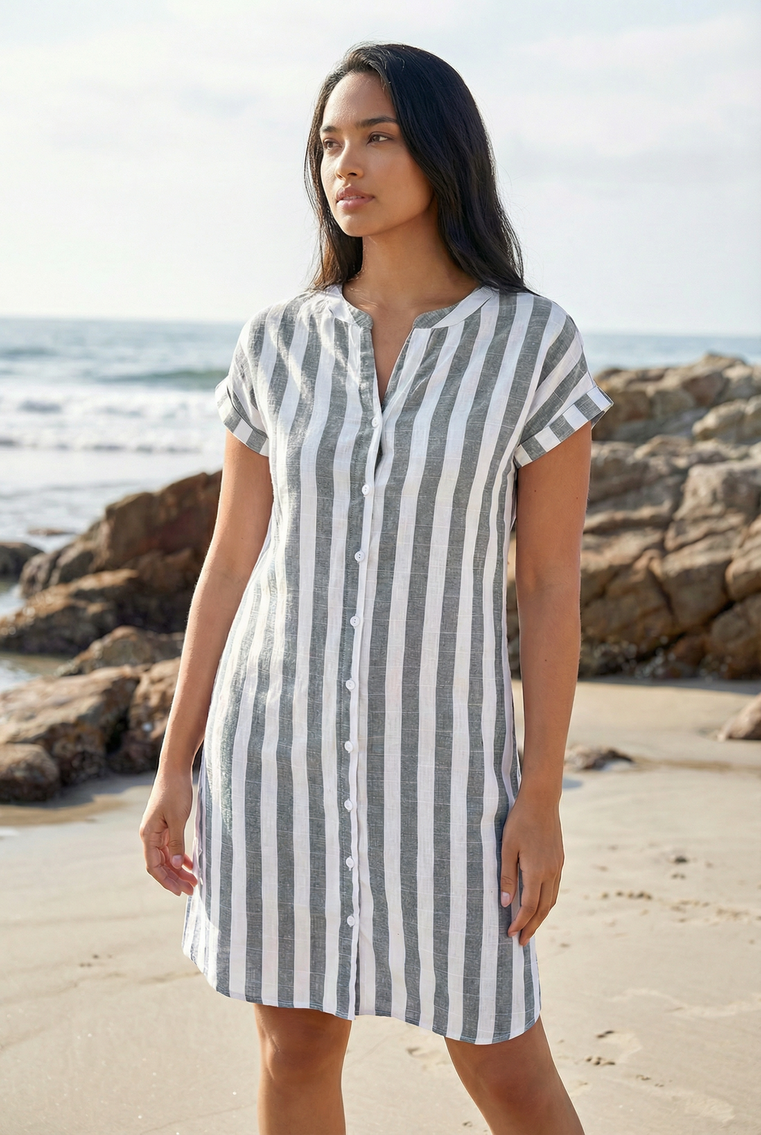 Melene™ | Coastal Chic – Lightweight Striped Shirt Dress