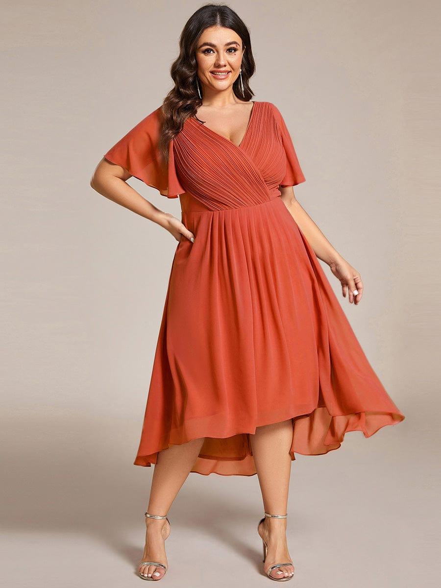 Zara™ – Plus Size V-Neck High-Low Chiffon Dress