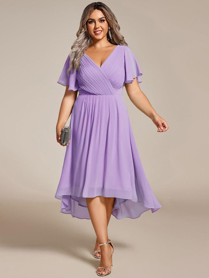 Zara™ – Plus Size V-Neck High-Low Chiffon Dress