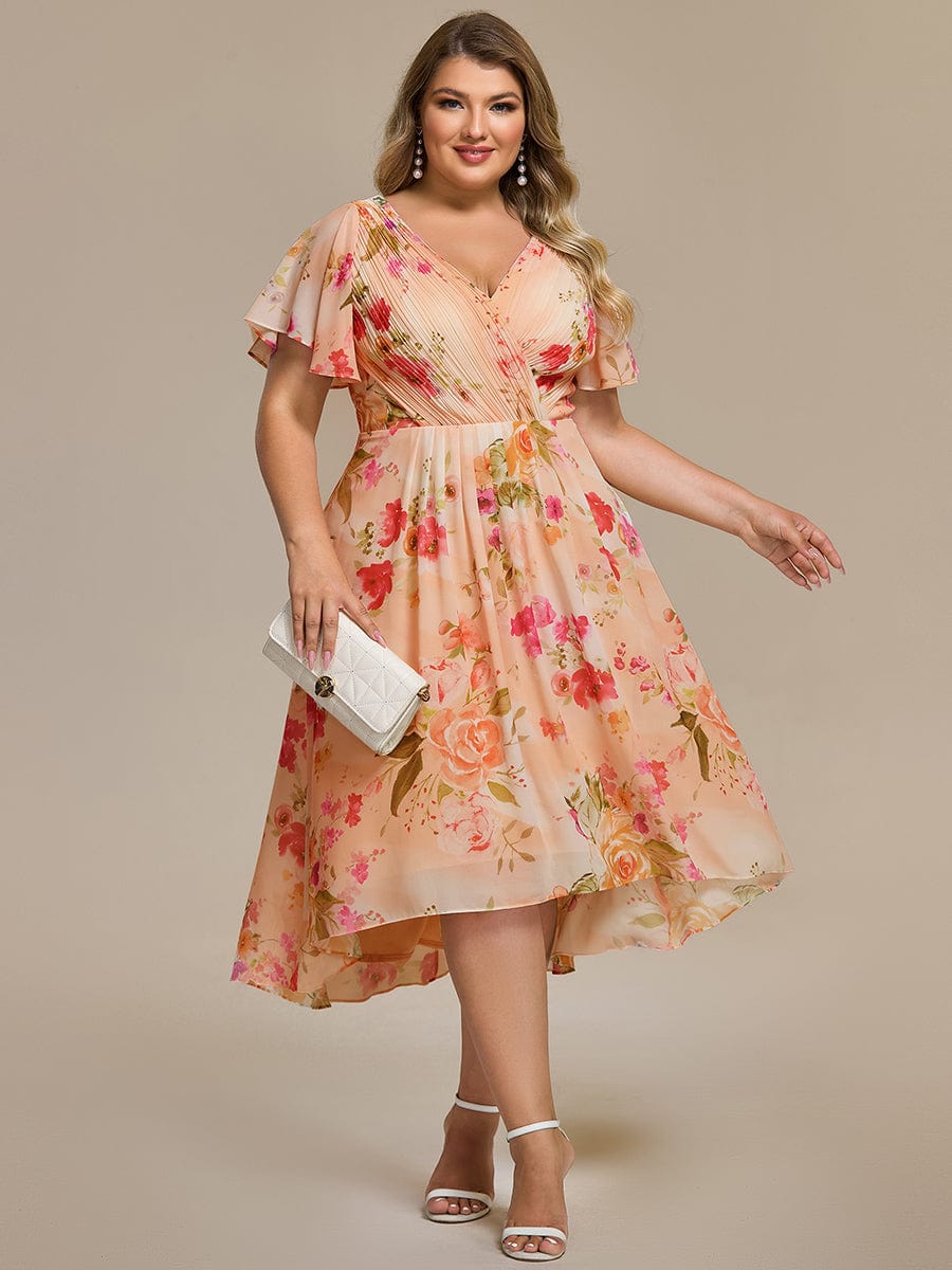 Zara™ – Plus Size V-Neck High-Low Chiffon Dress