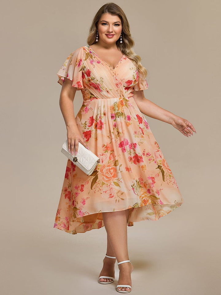 Zara™ – Plus Size V-Neck High-Low Chiffon Dress