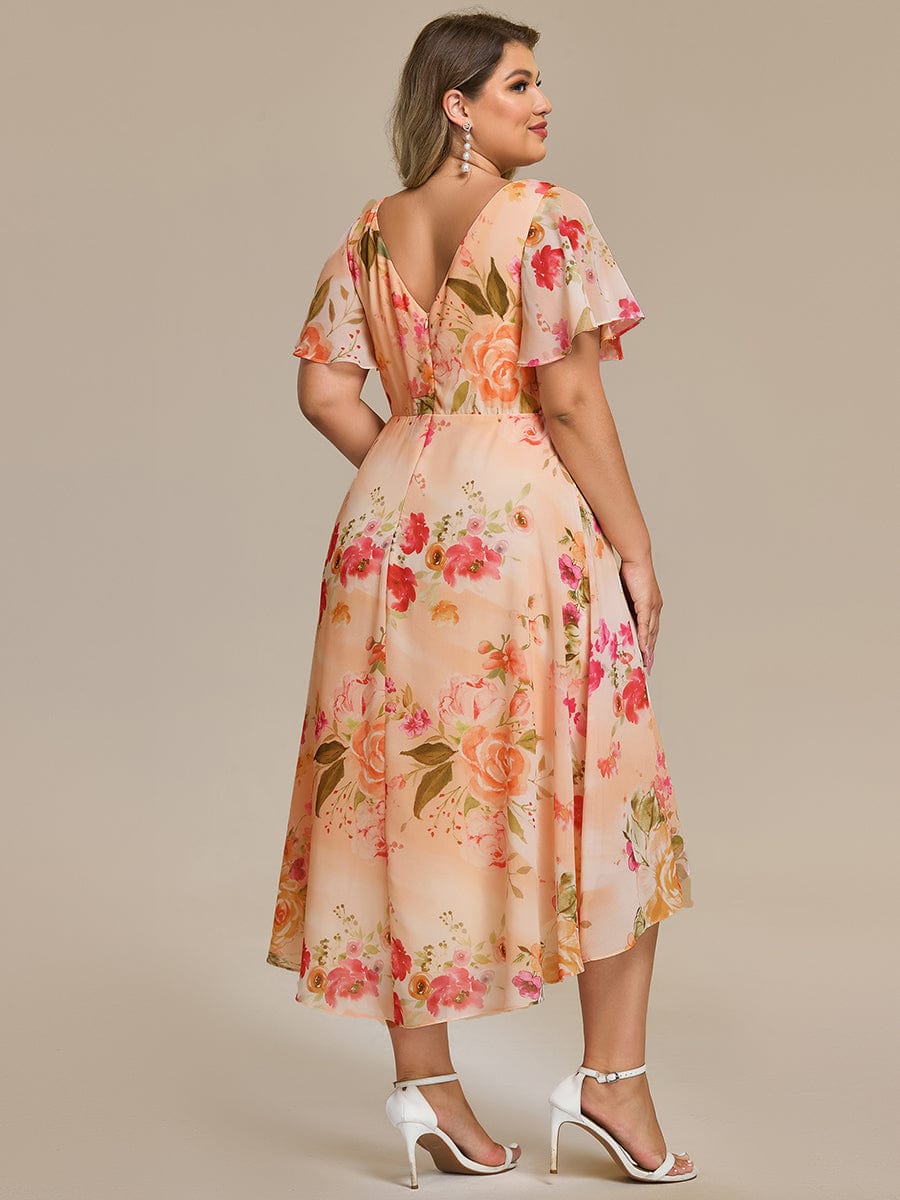 Zara™ – Plus Size V-Neck High-Low Chiffon Dress