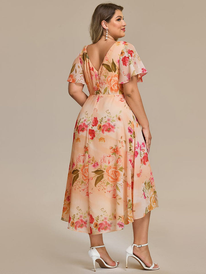 Zara™ – Plus Size V-Neck High-Low Chiffon Dress