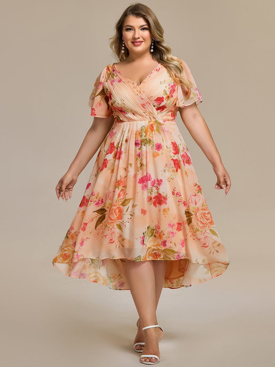 Zara™ – Plus Size V-Neck High-Low Chiffon Dress