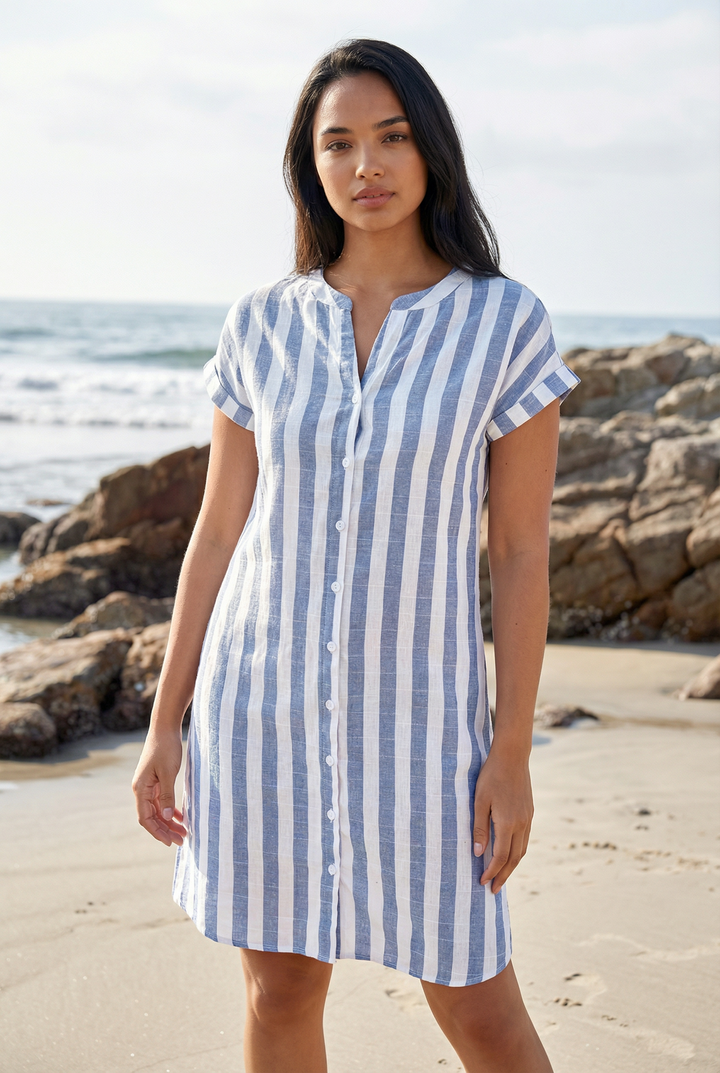 Melene™ | Coastal Chic – Lightweight Striped Shirt Dress